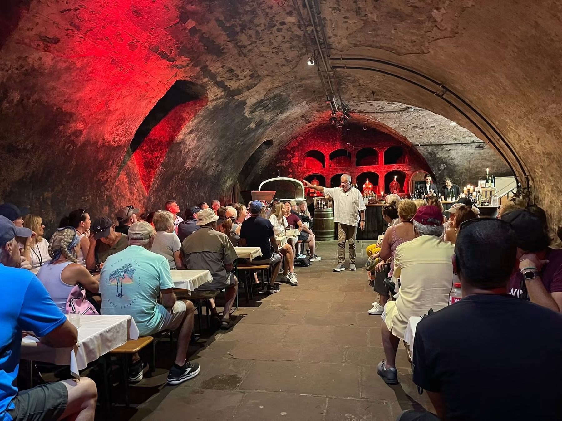 WineCruise.com travelers enjoying a European cellar experience